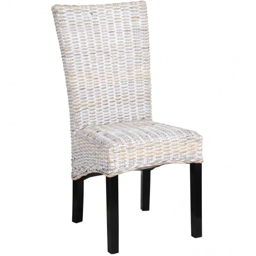 Cunningham Dining Chair in White Wash Wicker & Mahogany (Set of 2)