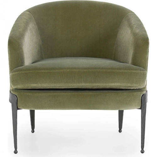 Aurelia Accent Chair in Olive Green Fabric & Hammered Iron