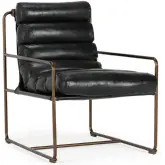 Argo Accent Chair in Channel Tufted Black Top Grain Leather & Iron