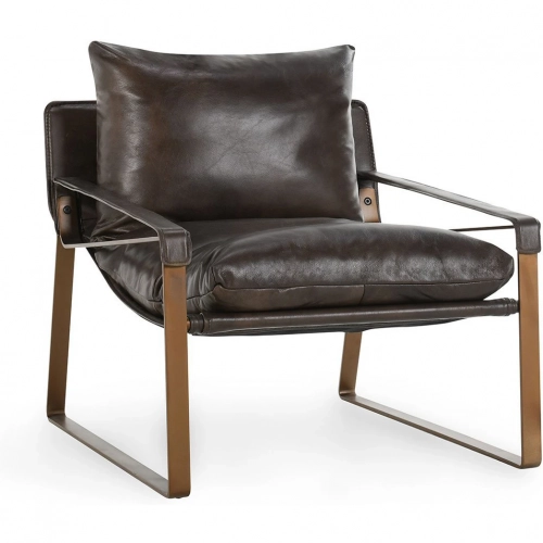 Morgan Accent Chair in Brown Top Grain Leather & Iron