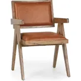 Dolton Dining Arm Chair in Wood & Autumn Brown Top Grain Leather