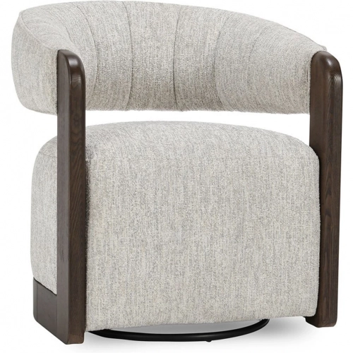 James Swivel Accent Chair in Glacier Gray Fabric & Brown Wood