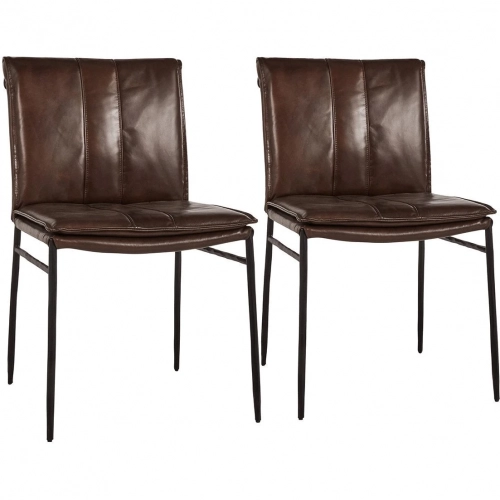 Mayer Dining Chair in Brown Top Grain Leather & Hammered Iron (Set of 2)