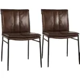 Mayer Dining Chair in Brown Top Grain Leather & Hammered Iron (Set of 2)