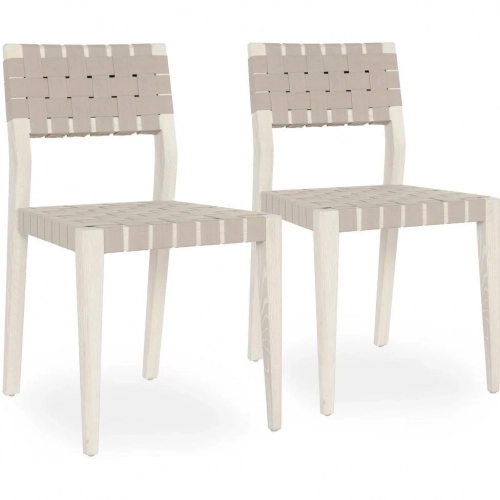 Orlando Dining Chair in White Oak Wood & Taupe Webbing (Set of 2)