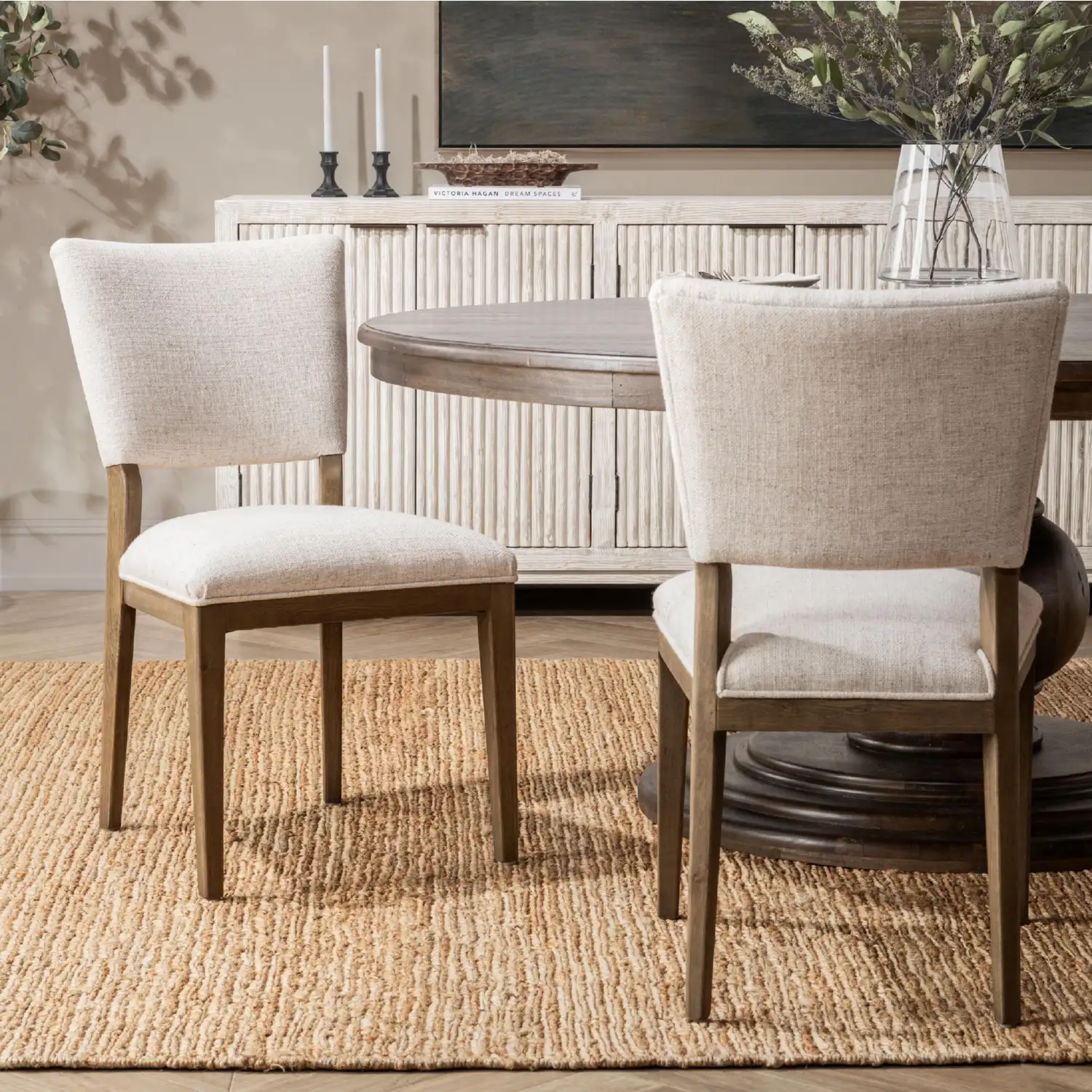 Classic Home Phillip Dining Chair in Oatmeal Linen Fabric & Wood - Thumbnail 5