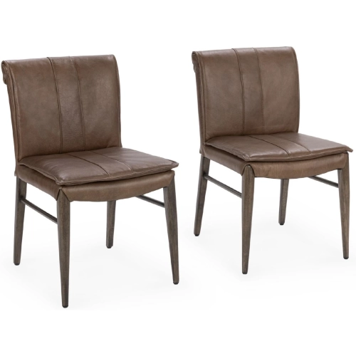Mayer Dining Chair in Maple Brown Top Grain Leather & Wood (Set of 2)