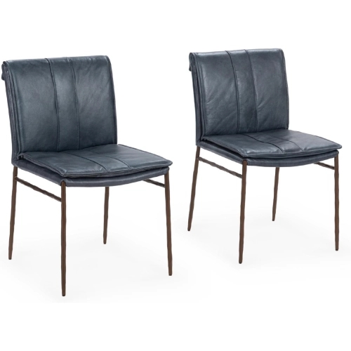 Mayer Dining Chair in Ocean Blue Top Grain Leather & Iron (Set of 2)