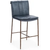 Mayer Counter Stool in Ocean Blue Top Grain Leather & Iron