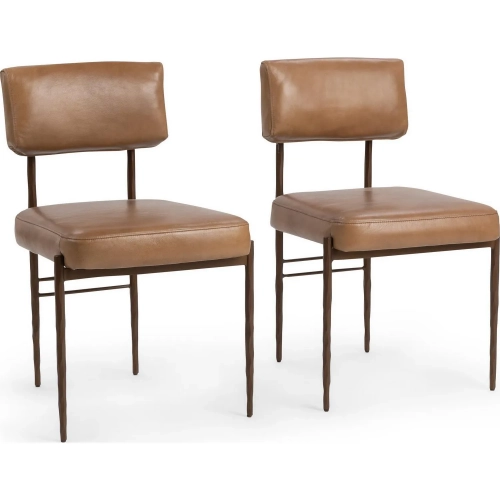 Kester Dining Chair in Sand Brown Top Grain Leather & Hammered Iron (Set of 2)