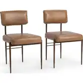 Kester Dining Chair in Sand Brown Top Grain Leather & Hammered Iron (Set of 2)