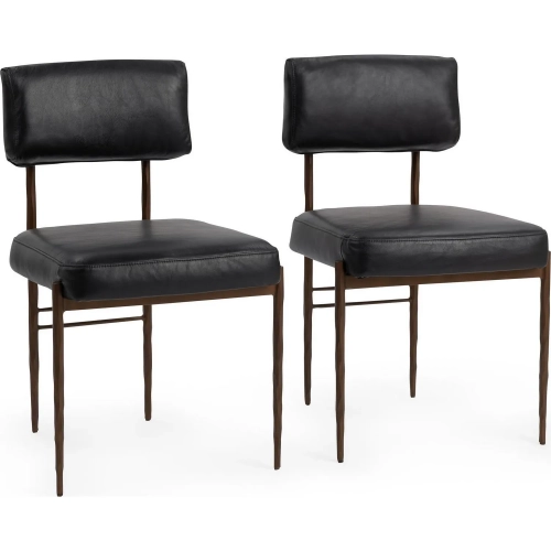 Kester Dining Chair in Jet Black Top Grain Leather & Hammered Iron (Set of 2)