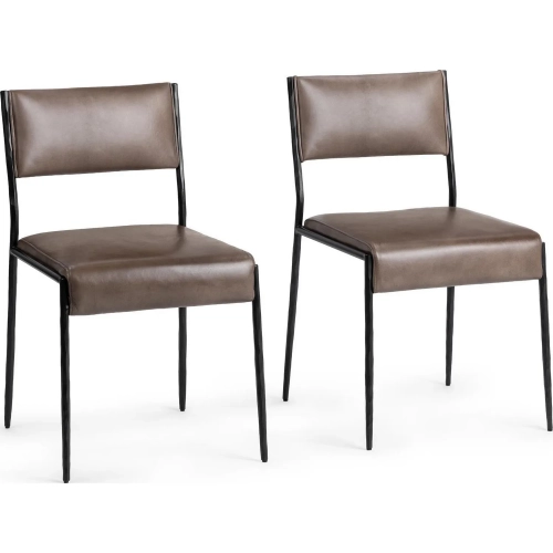Kayne Dining Chair in Sand Brown Top Grain Leather & Hammered Iron (Set of 2)
