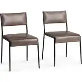 Kayne Dining Chair in Sand Brown Top Grain Leather & Hammered Iron (Set of 2)