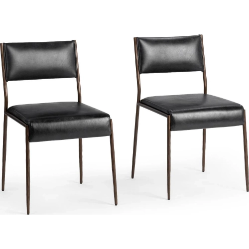 Kayne Dining Chair in Jet Black Top Grain Leather & Hammered Iron (Set of 2)