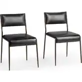 Kayne Dining Chair in Jet Black Top Grain Leather & Hammered Iron (Set of 2)