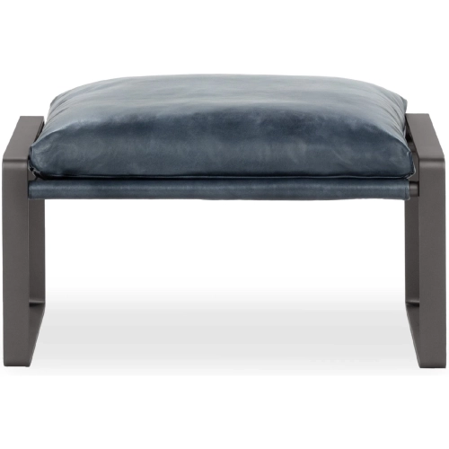 Morgan Ottoman in Ocean Blue Top Grain Leather & Iron