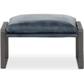 Morgan Ottoman in Ocean Blue Top Grain Leather & Iron