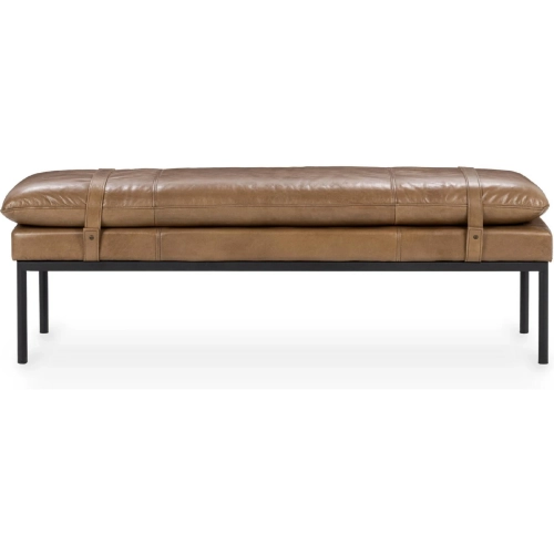 Celiah Bench in Tan Brown Top Grain Leather & Black Iron Metal