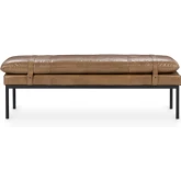 Celiah Bench in Tan Brown Top Grain Leather & Black Iron Metal