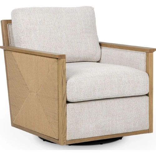 Norman Swivel Accent Chair in Almond Cocoa Neutral Fabric & Wood