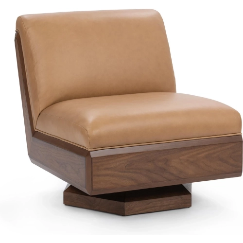 Myla Swivel Accent Chair in Tan Top Grain Leather & Walnut Veneer