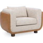 Dania Accent Chair in Latte Fabric & Tan Top Grain Leather