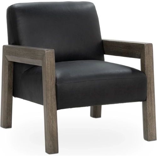 Aliza Accent Chair in Black Top Grain Leather & Weathered Wood