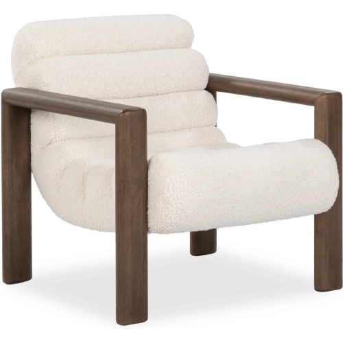 Dahlia Accent Chair in Channel Tufted Ivory Fleece & Wood