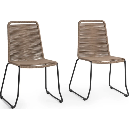 Joslyn Outdoor Dining Chair in Woven Clay Brown Poly Rope & Iron (Set of 2)