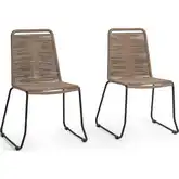 Joslyn Outdoor Dining Chair in Woven Clay Brown Poly Rope & Iron (Set of 2)