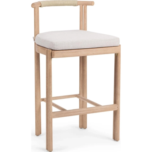 Oliver Outdoor Armless Bar Stool in Wood, Rope & Neutral Fabric