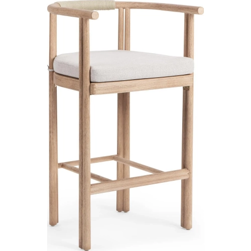 Oliver Outdoor Bar Stool in Wood, Rope & Neutral Fabric