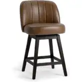 Della Swivel Counter Stool in Channel Tufted Camel Brown Leatherette & Wood