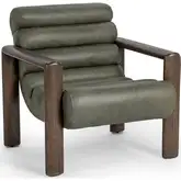 Dahlia Accent Chair in Channel Tufted Sage Green Top Grain Leather & Wood