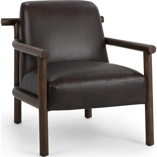 Azoria Accent Chair in Dark Roast Brown Top Grain Leather & Wood