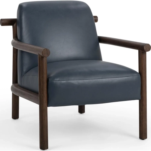 Azoria Accent Chair in Mystic Blue Top Grain Leather & Wood
