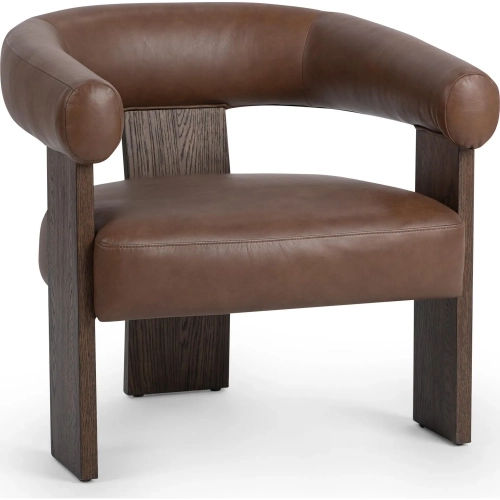 Julina Accent Chair in Rich Cocoa Brown Top Grain Leather & Wood