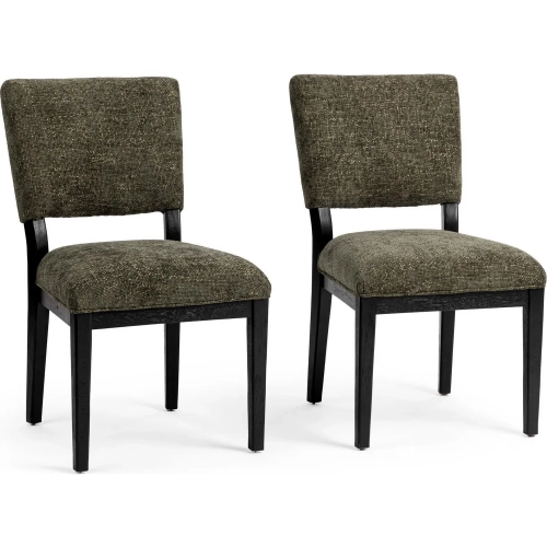 Arima Dining Chair in Wood & in Winter Fir Green Fabric (Set of 2)