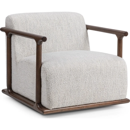 Lucia Swivel Accent Chair in Ivory Fabric & Wood