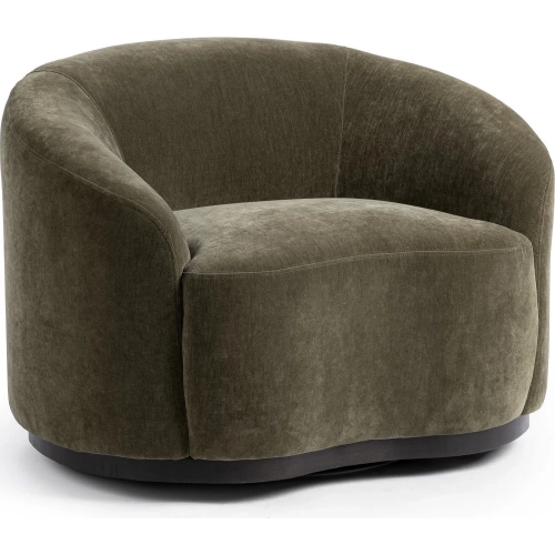 Beverly Swivel Accent Chair in Olive Moss Green Fabric & Ash Wood