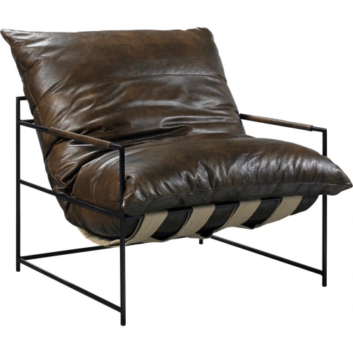 Palermo Accent Chair in Brown Top Grain Leather & Black Iron