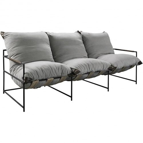 Palermo Sofa in Natural Fabric & Black Iron