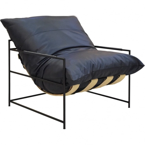 Palermo Accent Chair in Indigo Blue Top Grain Leather & Black Iron