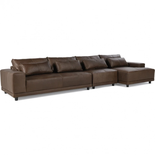 Hauser 3 Pc Sectional Sofa with Right Chaise in Espresso Brown Top Grain Leather