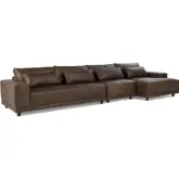 Hauser 3 Pc Sectional Sofa with Right Chaise in Espresso Brown Top Grain Leather