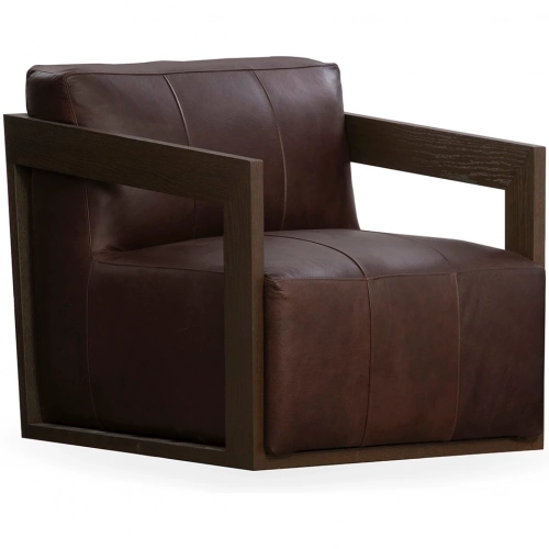 Joseph Swivel Accent Chair in Brown Top Grain Leather & Wood
