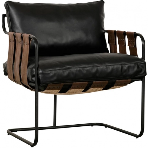 Toluca Accent Chair in Black & Tobacco Brown Leather & Metal