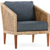Kaitlin Accent Chair in Natural Wicker Rattan & Blue Fabric