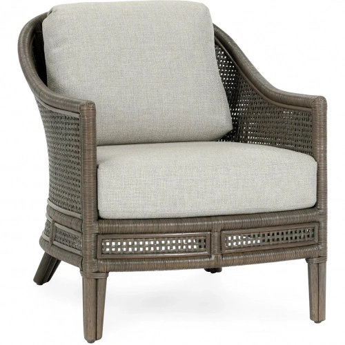 Jasmin Accent Chair in Pearl Gray Wicker Rattan & Oatmeal Fabric